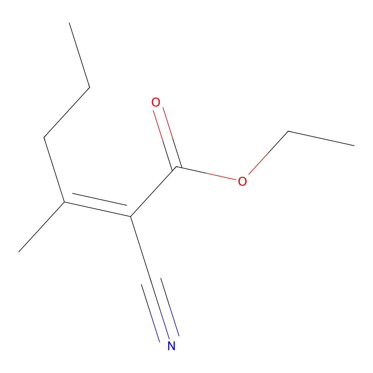 Ethyl 2-cyano-3-methylhex-2-enoate molecular structure, CAS 759-54-6