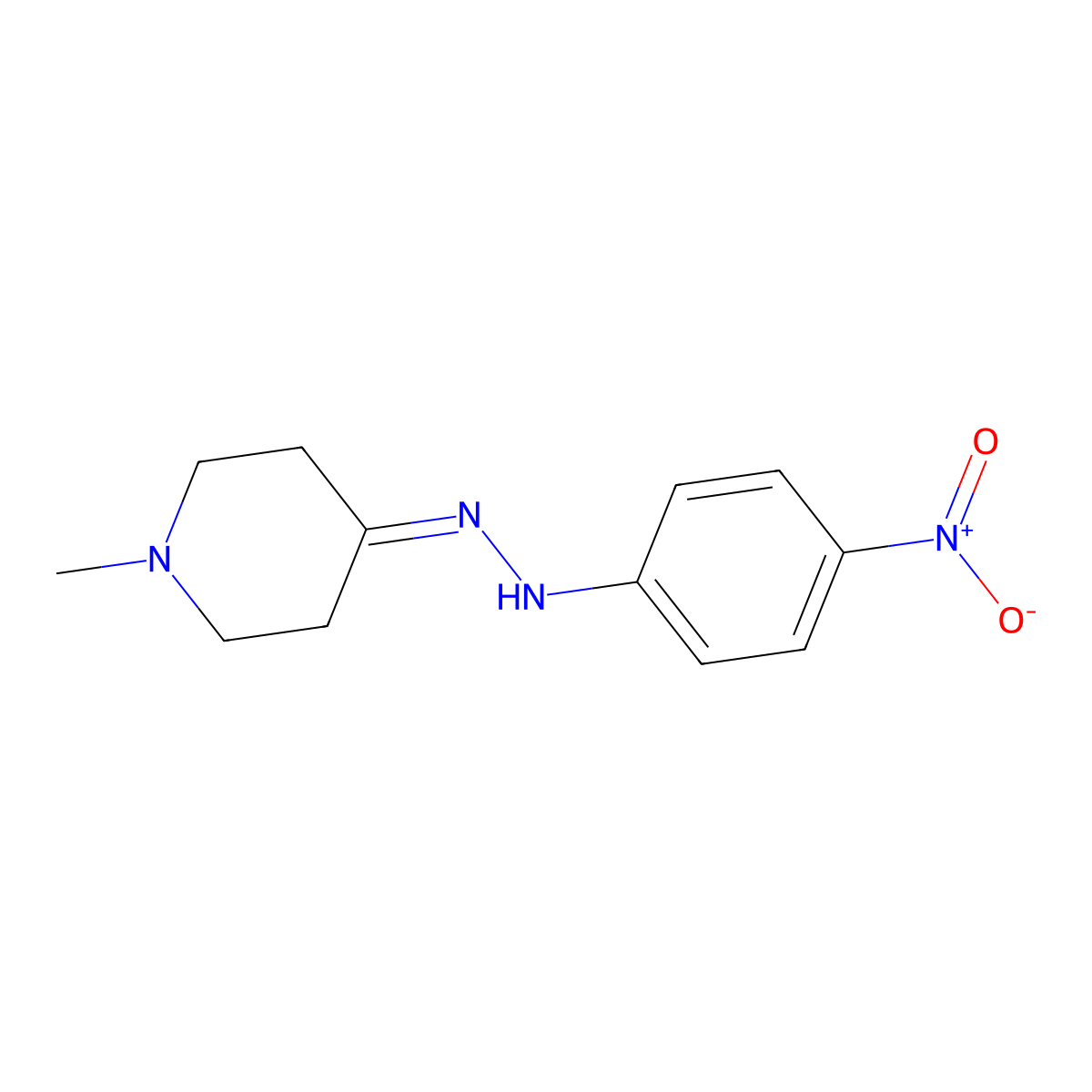 1-Methyl-4-(2-(4-nitrophenyl)hydrazono)piperidine molecular structure, CAS 75912-39-9