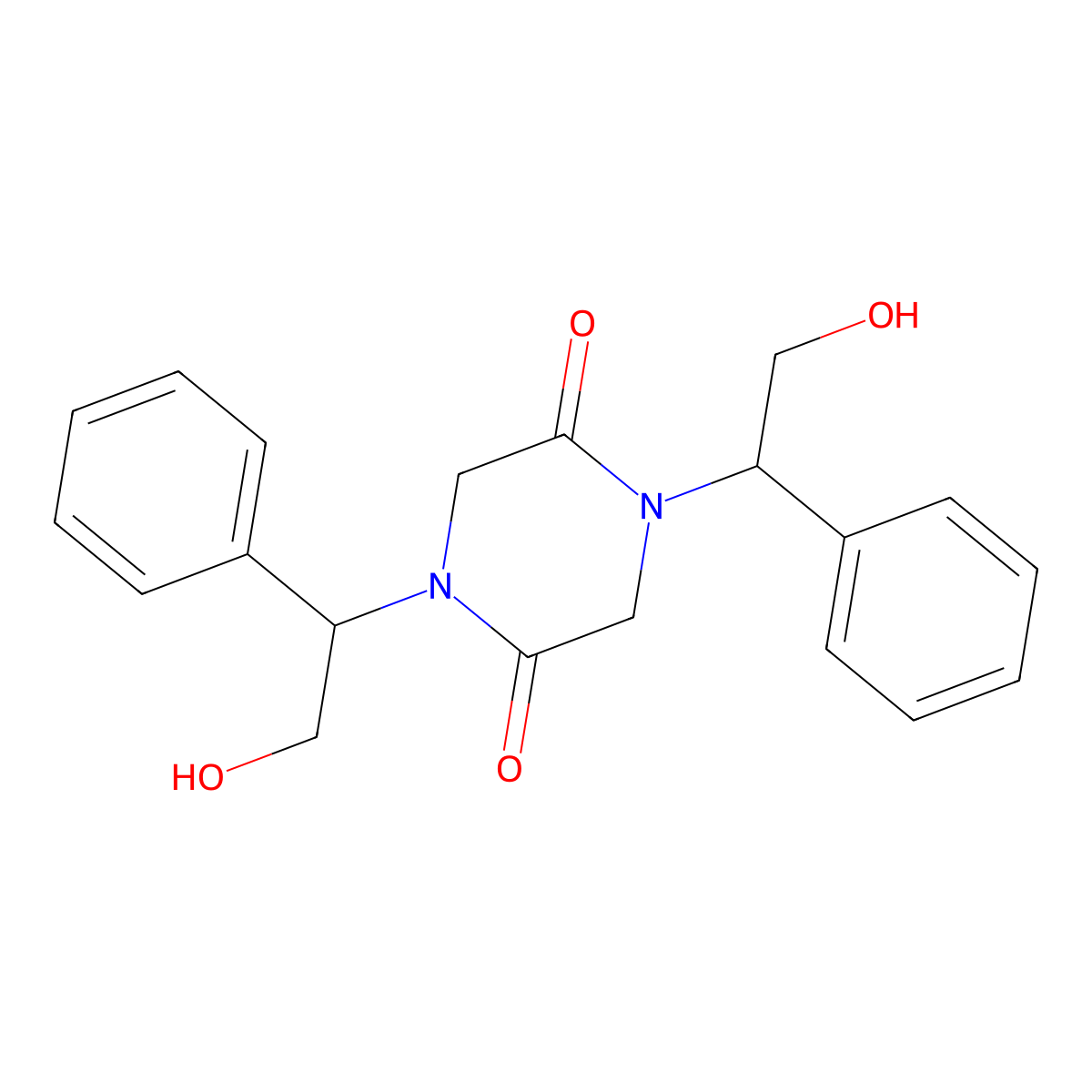 1,4-Bis-(2-hydroxy-1-phenylethyl)piperazine-2,5-dione molecular structure, CAS 7592-99-6