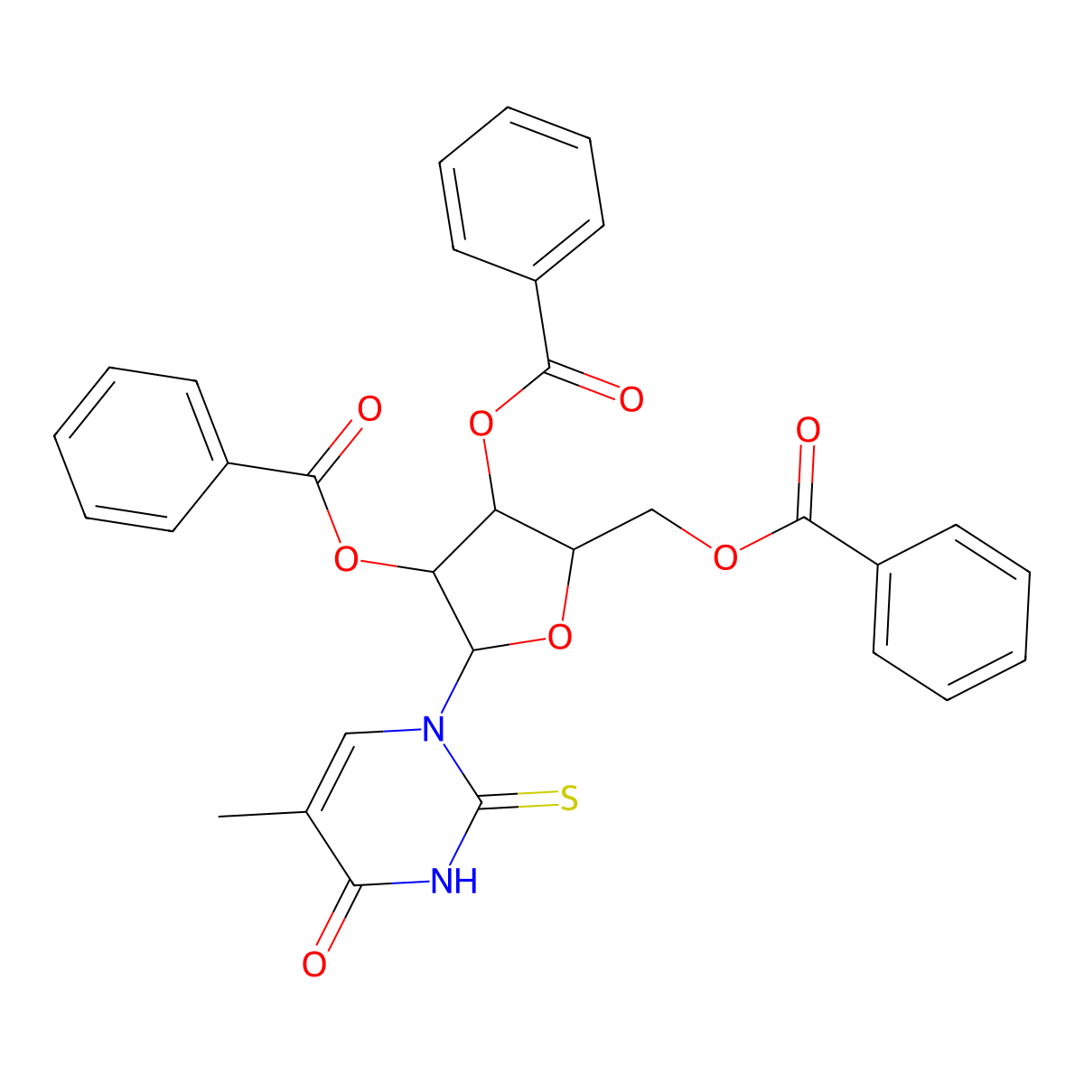 [(2R,3R,4R,5R)-3,4-dibenzoyloxy-5-(5-methyl-4-oxo-2-thioxo-pyrimidin-1-yl)tetrahydrofuran-2-yl]methyl benzoate molecular structure, CAS 75921-08-3
