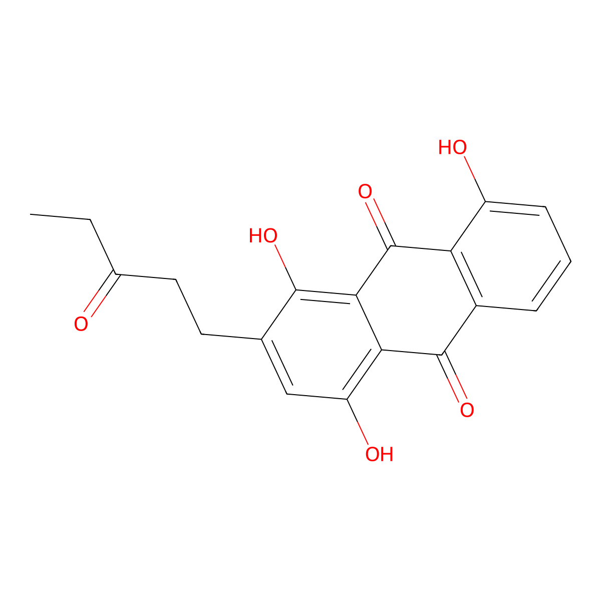 9,10-Anthracenedione, 1,4,8-trihydroxy-2-(3-oxopentyl)- molecular structure, CAS 75963-98-3