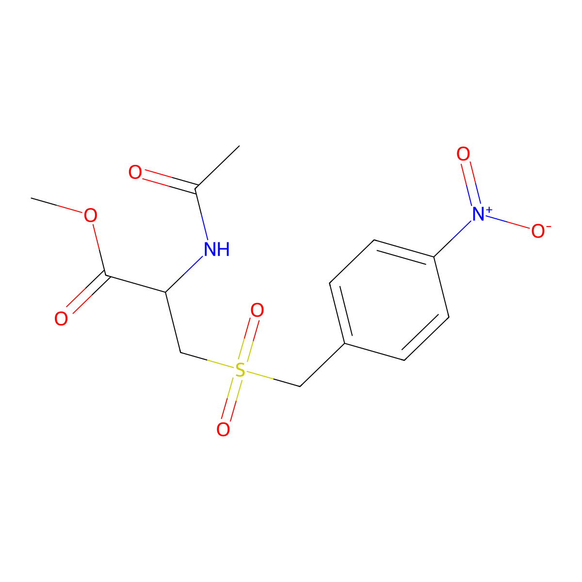 Methyl 2-acetamido-3-[(4-nitrophenyl)methylsulfonyl]propanoate molecular structure, CAS 7597-48-0