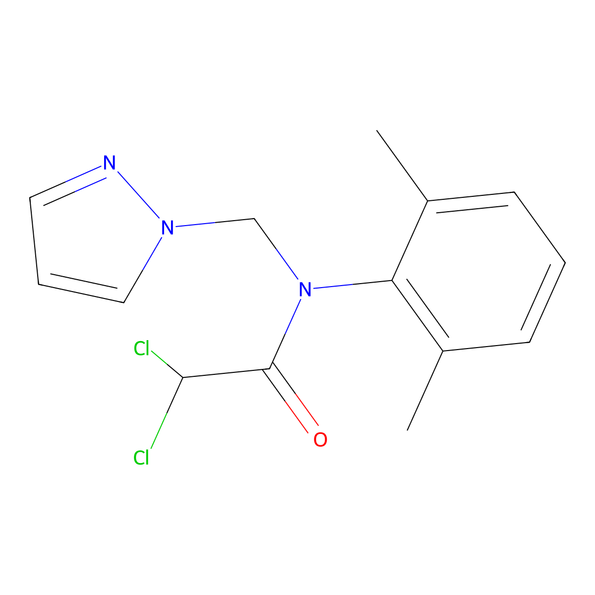 2,2-dichloro-N-(2,6-dimethylphenyl)-N-((1H-pyrazol-1-yl)methyl)acetamide molecular structure, CAS 75972-27-9