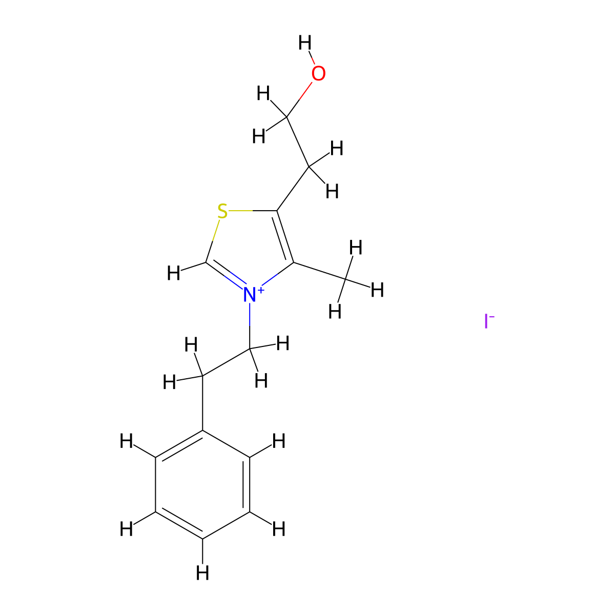 5-(2-Hydroxyethyl)-4-methyl-3-(2-phenylethyl)-1,3-thiazol-3-ium iodide molecular structure, CAS 7598-25-6