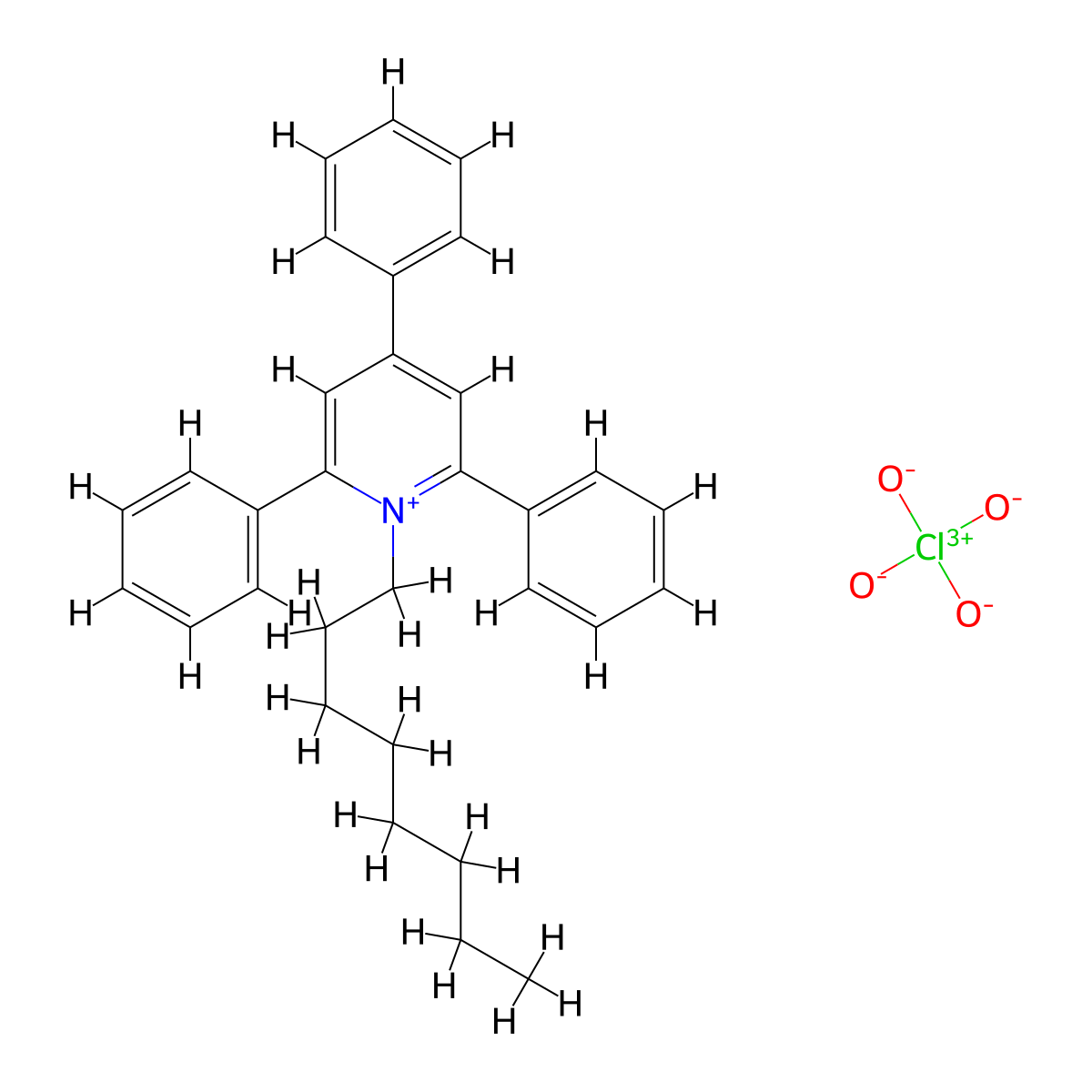 1-Octyl-2,4,6-triphenylpyridin-1-ium perchlorate molecular structure, CAS 75988-76-0