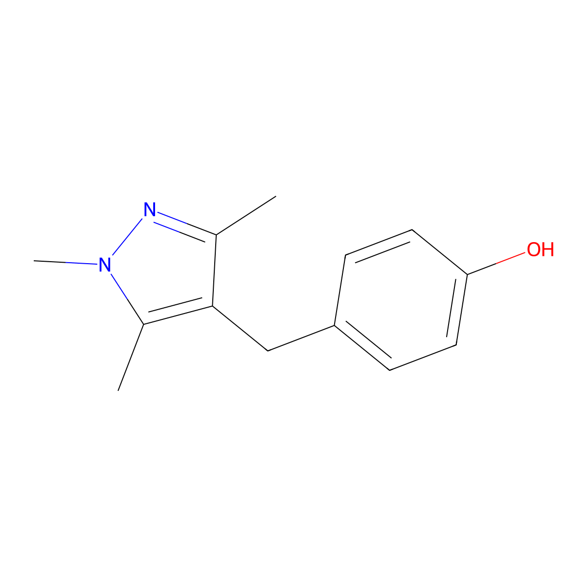 4-((1,3,5-Trimethyl-1H-pyrazol-4-yl)methyl)phenol molecular structure, CAS 75999-00-7