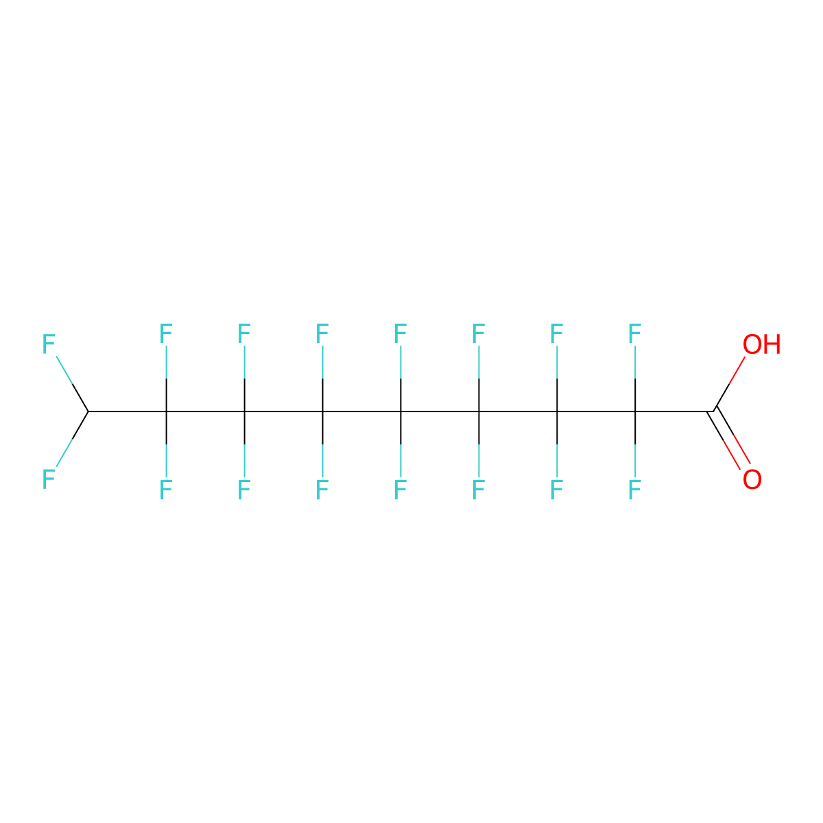 2,2,3,3,4,4,5,5,6,6,7,7,8,8,9,9-Hexadecafluorononanoic acid molecular structure, CAS 76-21-1