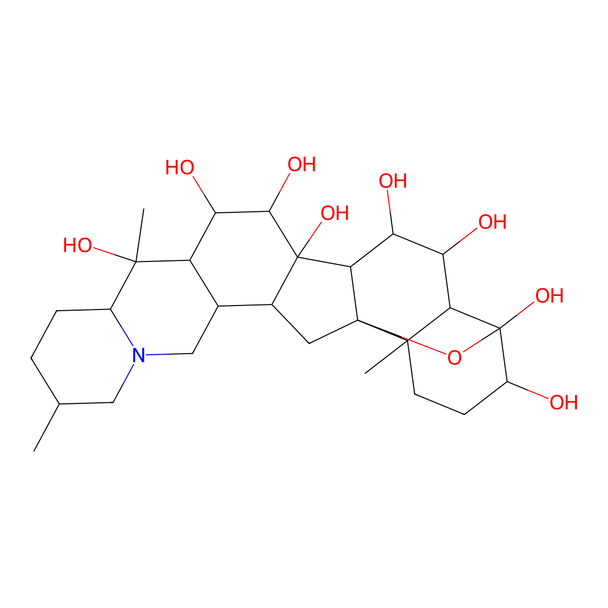 Cevane-3,4,6,7,14,15,16,20-octol, 4,9-epoxy-, (3beta,4alpha,6alpha,7alpha,15alpha,16beta)- molecular structure, CAS 76-45-9
