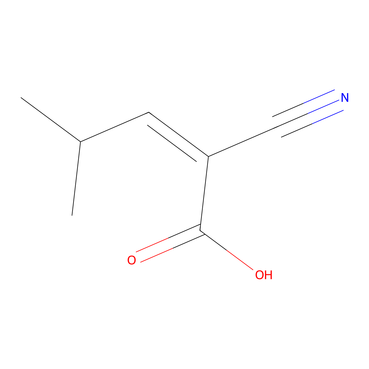 2-Cyano-4-methylpent-2-enoic acid molecular structure, CAS 760-58-7