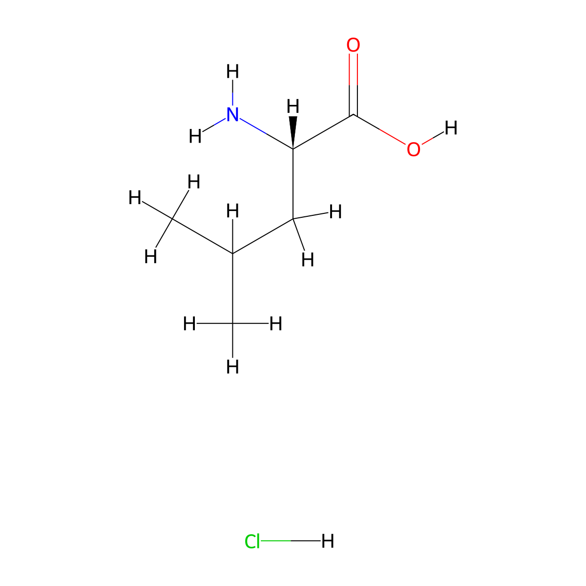Leucine hydrochloride molecular structure, CAS 760-84-9