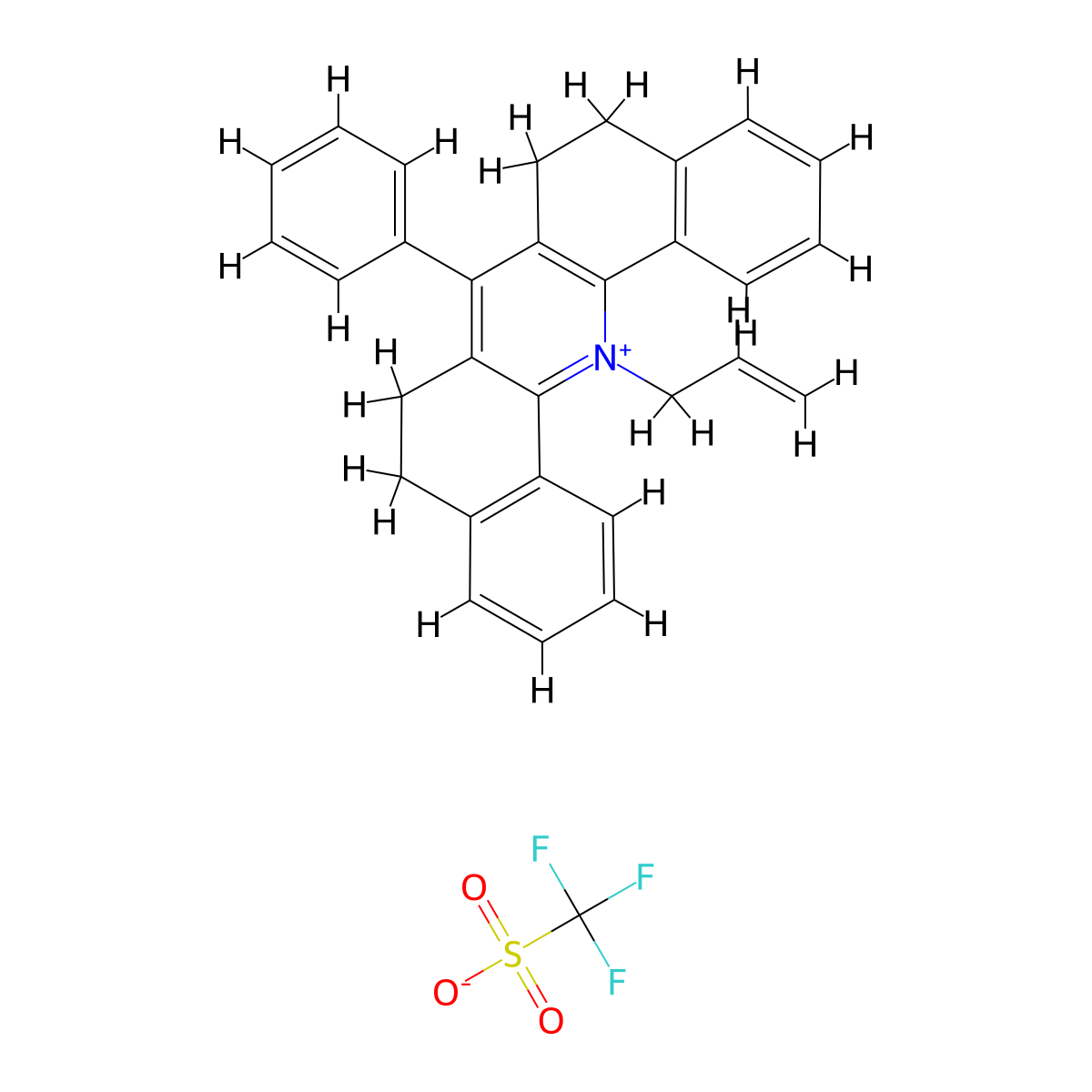 Dibenz[c,h]acridinium, 5,6,8,9-tetrahydro-7-phenyl-14-(2-propen-1-yl)-, 1,1,1-trifluoromethanesulfonate (1:1) molecular structure, CAS 76017-68-0