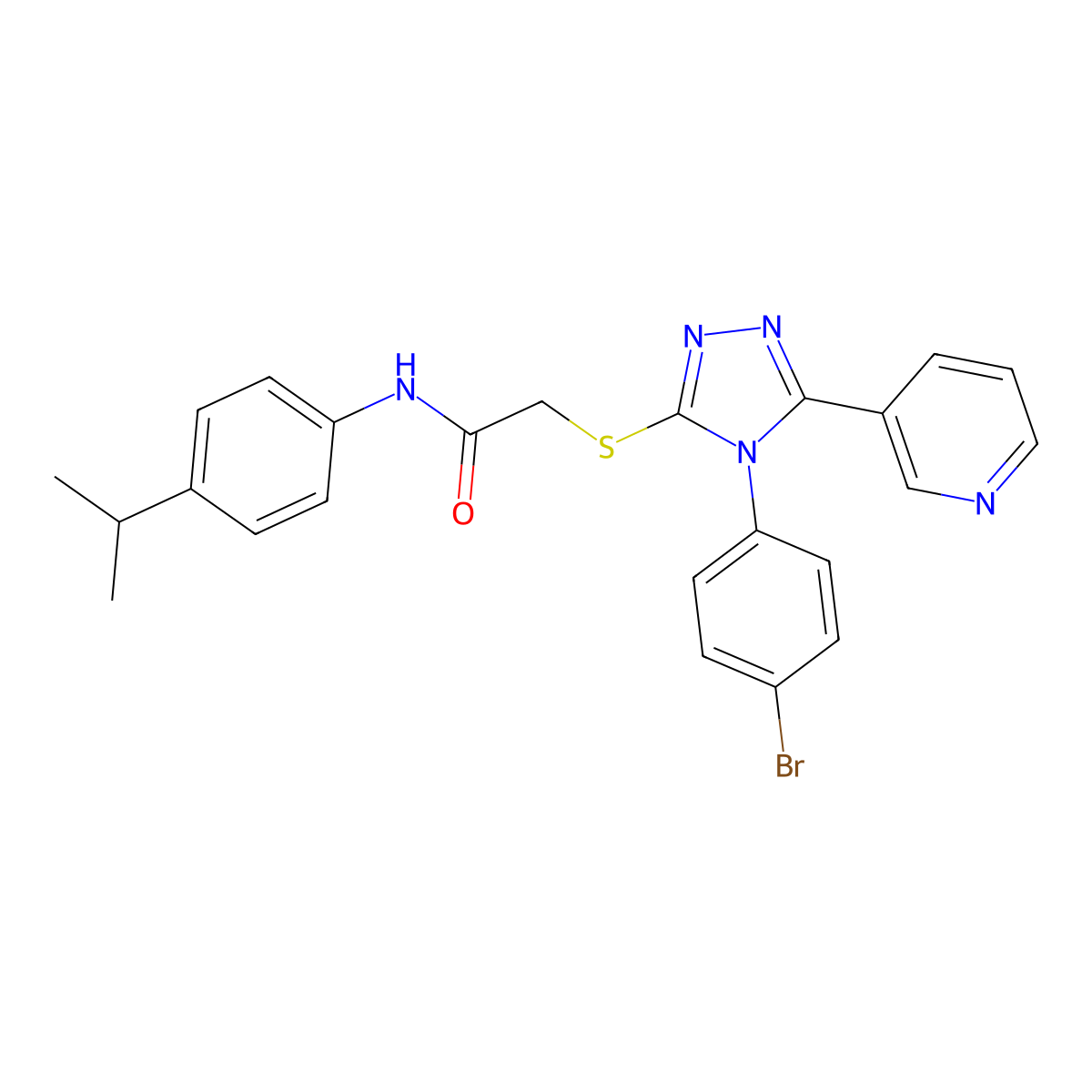 2-{[4-(4-bromophenyl)-5-(pyridin-3-yl)-4H-1,2,4-triazol-3-yl]sulfanyl}-N-[4-(propan-2-yl)phenyl]acetamide molecular structure, CAS 760180-85-6