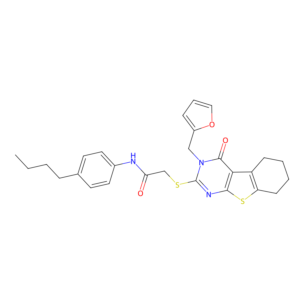 N-(4-butylphenyl)-2-{[3-(furan-2-ylmethyl)-4-oxo-3,4,5,6,7,8-hexahydro[1]benzothieno[2,3-d]pyrimidin-2-yl]sulfanyl}acetamide molecular structure, CAS 760181-30-4