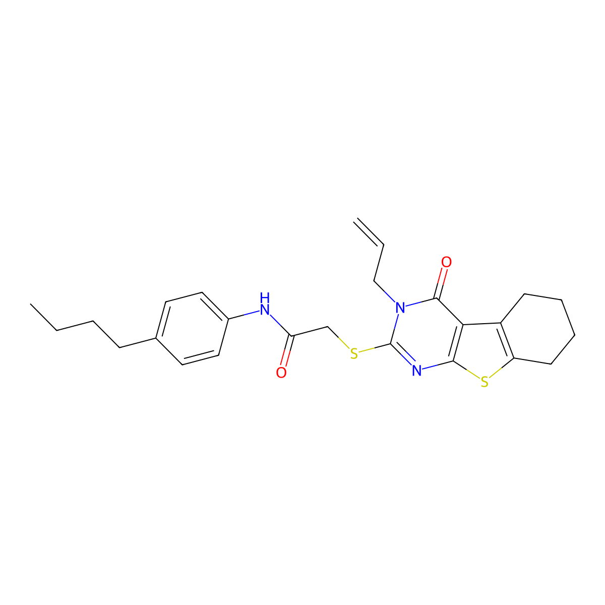 N-(4-butylphenyl)-2-{[4-oxo-3-(prop-2-en-1-yl)-3,4,5,6,7,8-hexahydro[1]benzothieno[2,3-d]pyrimidin-2-yl]sulfanyl}acetamide molecular structure, CAS 760182-86-3
