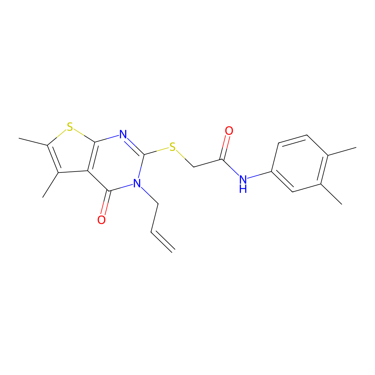 2-((3-allyl-5,6-dimethyl-4-oxo-3,4-dihydrothieno[2,3-d]pyrimidin-2-yl)thio)-N-(3,4-dimethylphenyl)acetamide molecular structure, CAS 760182-94-3