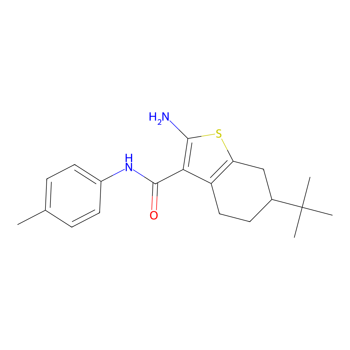 2-amino-6-tert-butyl-N-(4-methylphenyl)-4,5,6,7-tetrahydro-1-benzothiophene-3-carboxamide molecular structure, CAS 760183-07-1