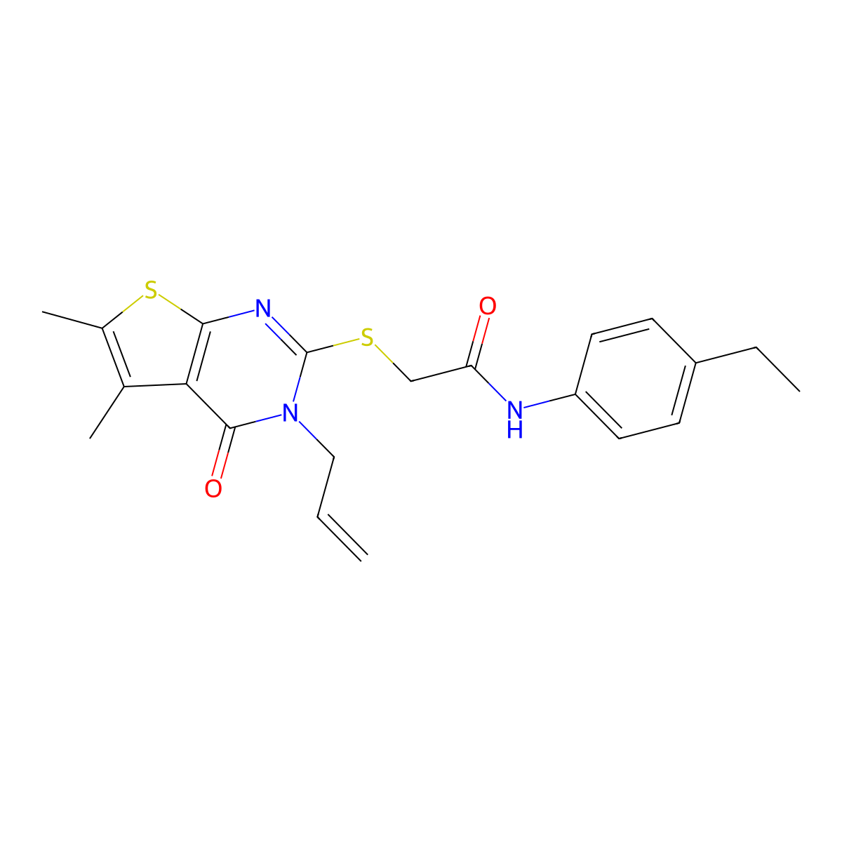 2-{[5,6-dimethyl-4-oxo-3-(prop-2-en-1-yl)-3,4-dihydrothieno[2,3-d]pyrimidin-2-yl]sulfanyl}-N-(4-ethylphenyl)acetamide molecular structure, CAS 760183-70-8