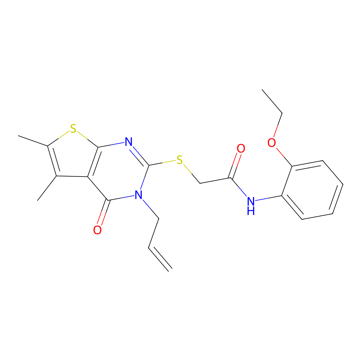 2-{[5,6-dimethyl-4-oxo-3-(prop-2-en-1-yl)-3,4-dihydrothieno[2,3-d]pyrimidin-2-yl]sulfanyl}-N-(2-ethoxyphenyl)acetamide molecular structure, CAS 760184-54-1