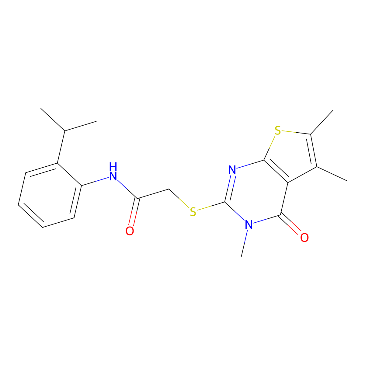 N-[2-(propan-2-yl)phenyl]-2-({3,5,6-trimethyl-4-oxo-3H,4H-thieno[2,3-d]pyrimidin-2-yl}sulfanyl)acetamide molecular structure, CAS 760184-55-2