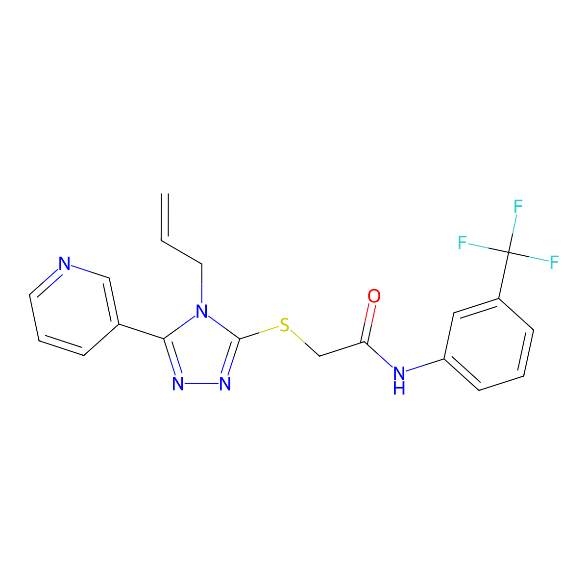 2-{[4-(prop-2-en-1-yl)-5-(pyridin-3-yl)-4H-1,2,4-triazol-3-yl]sulfanyl}-N-[3-(trifluoromethyl)phenyl]acetamide molecular structure, CAS 760186-54-7