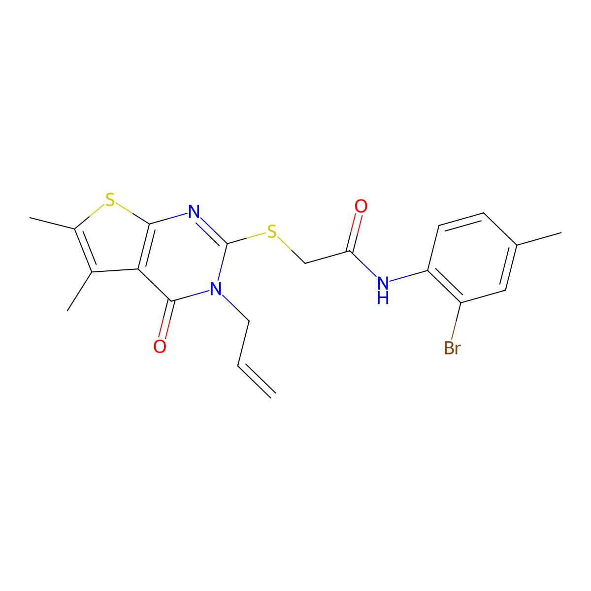 N-(2-bromo-4-methylphenyl)-2-{[5,6-dimethyl-4-oxo-3-(prop-2-en-1-yl)-3,4-dihydrothieno[2,3-d]pyrimidin-2-yl]sulfanyl}acetamide molecular structure, CAS 760187-17-5