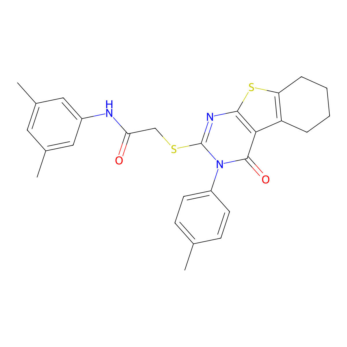 N-(3,5-dimethylphenyl)-2-{[3-(4-methylphenyl)-4-oxo-3,4,5,6,7,8-hexahydro[1]benzothieno[2,3-d]pyrimidin-2-yl]sulfanyl}acetamide molecular structure, CAS 760193-90-6