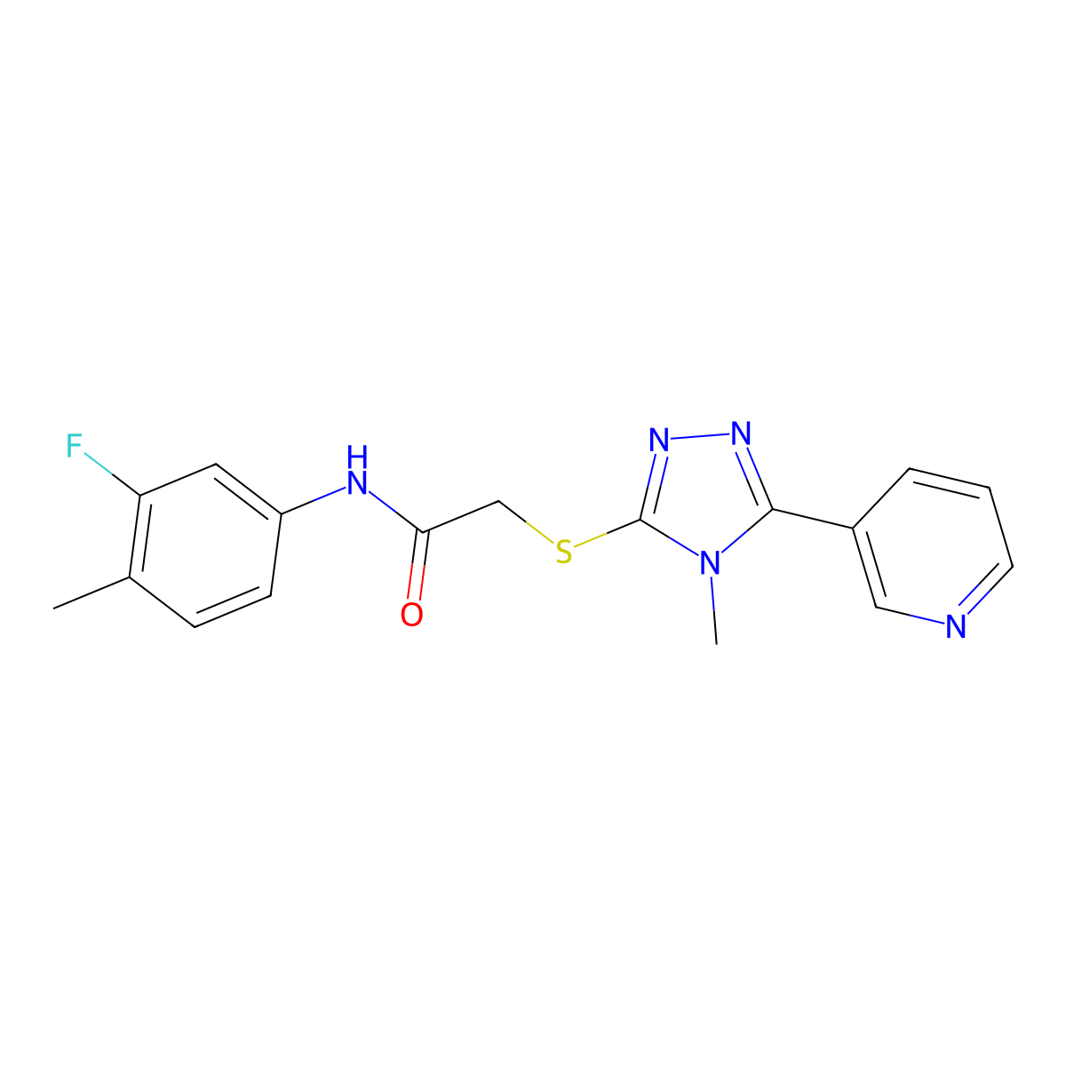 N-(3-fluoro-4-methylphenyl)-2-{[4-methyl-5-(pyridin-3-yl)-4H-1,2,4-triazol-3-yl]sulfanyl}acetamide molecular structure, CAS 760193-97-3