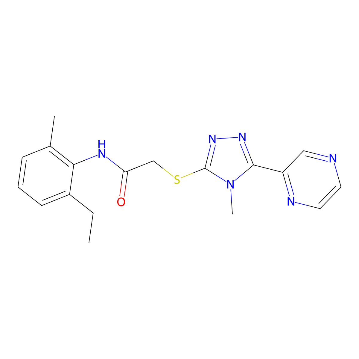 N-(2-ethyl-6-methylphenyl)-2-{[4-methyl-5-(pyrazin-2-yl)-4H-1,2,4-triazol-3-yl]sulfanyl}acetamide molecular structure, CAS 760194-81-8