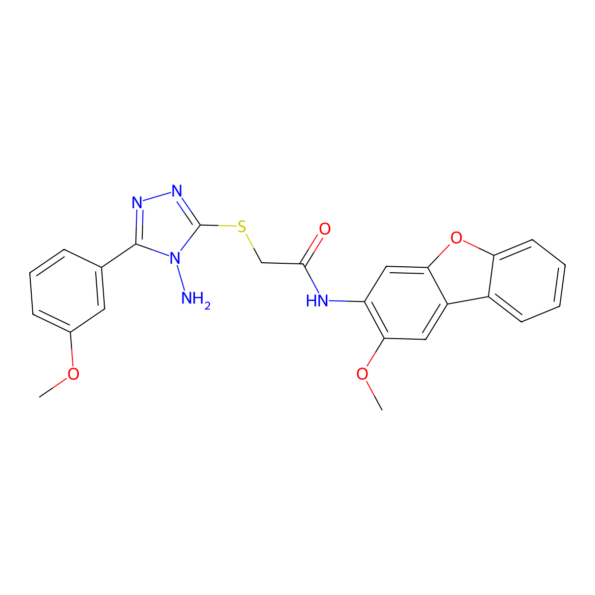 2-{[4-amino-5-(3-methoxyphenyl)-4H-1,2,4-triazol-3-yl]sulfanyl}-N-(2-methoxydibenzo[b,d]furan-3-yl)acetamide molecular structure, CAS 760194-87-4