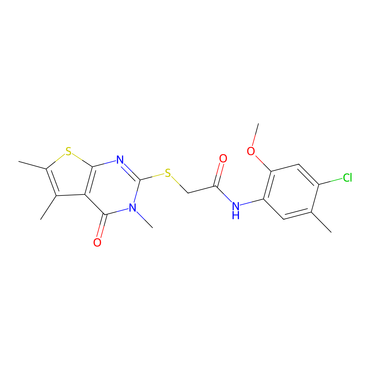 N-(4-chloro-2-methoxy-5-methylphenyl)-2-[(3,5,6-trimethyl-4-oxo-3,4-dihydrothieno[2,3-d]pyrimidin-2-yl)sulfanyl]acetamide molecular structure, CAS 760196-44-9