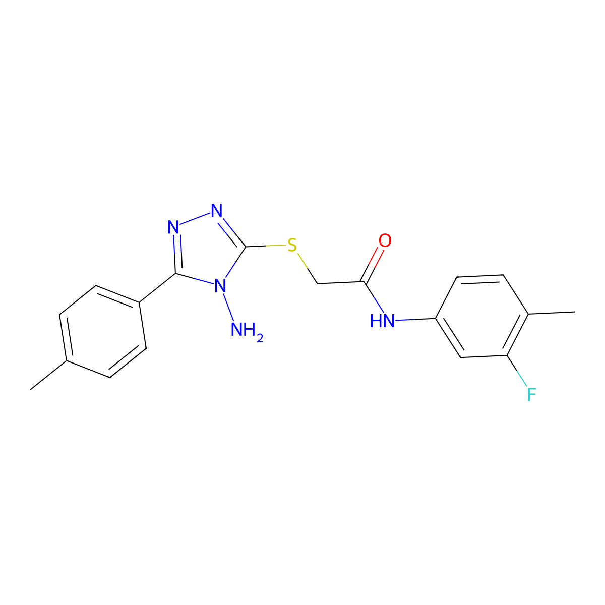2-[4-amino-5-(4-methylphenyl)(1,2,4-triazol-3-ylthio)]-N-(3-fluoro-4-methylphe nyl)acetamide molecular structure, CAS 760199-00-6
