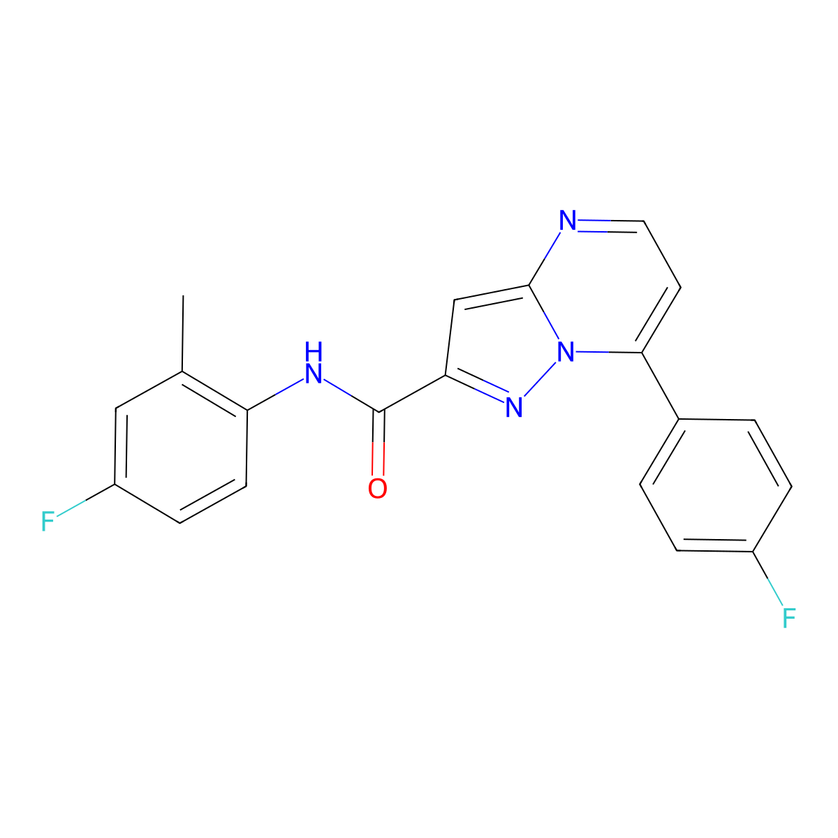 N-(4-fluoro-2-methylphenyl)-7-(4-fluorophenyl)pyrazolo[1,5-a]pyrimidine-2-carboxamide molecular structure, CAS 760199-09-5
