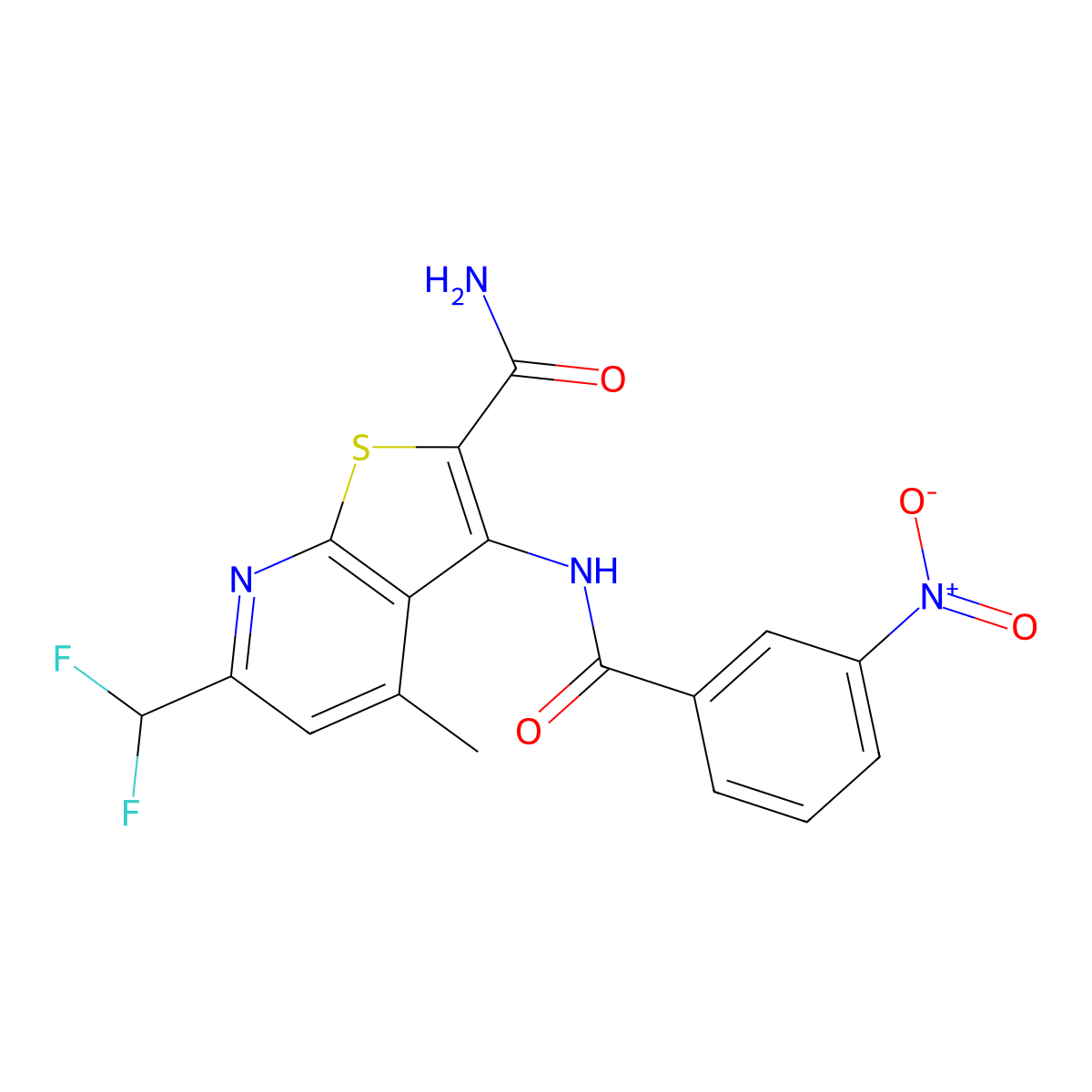 6-(Difluoromethyl)-4-methyl-3-[(3-nitrobenzoyl)amino]thieno[2,3-b]pyridine-2-carboxamide molecular structure, CAS 760199-61-9