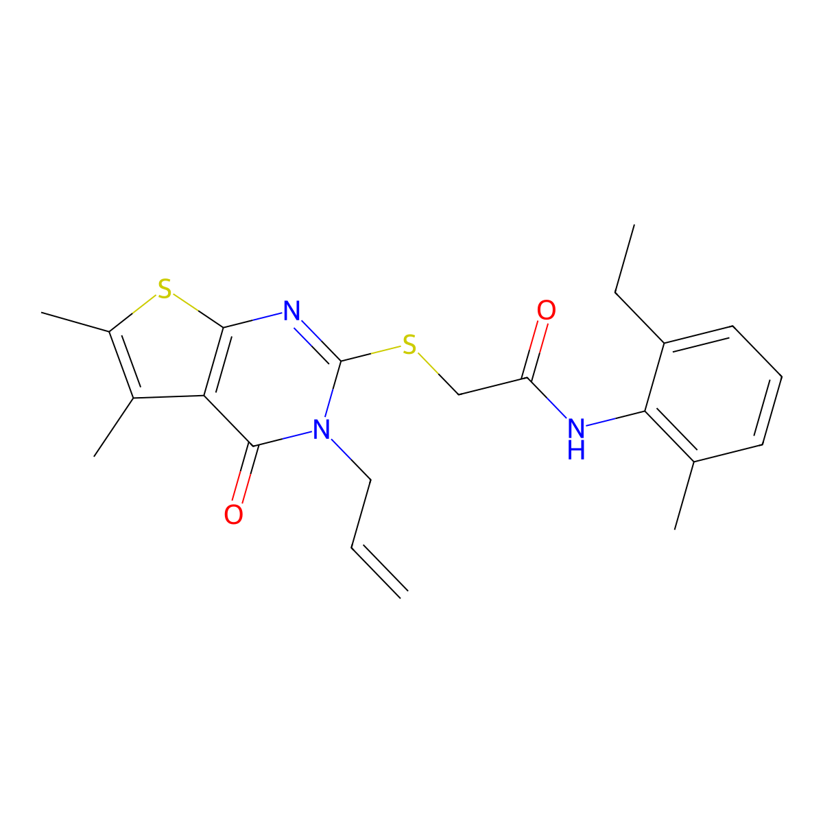 2-{[5,6-dimethyl-4-oxo-3-(prop-2-en-1-yl)-3,4-dihydrothieno[2,3-d]pyrimidin-2-yl]sulfanyl}-N-(2-ethyl-6-methylphenyl)acetamide molecular structure, CAS 760201-00-1