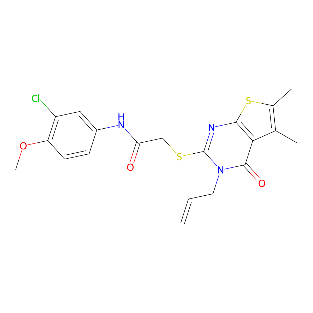N-(3-chloro-4-methoxyphenyl)-2-{[5,6-dimethyl-4-oxo-3-(prop-2-en-1-yl)-3,4-dihydrothieno[2,3-d]pyrimidin-2-yl]sulfanyl}acetamide molecular structure, CAS 760203-94-9