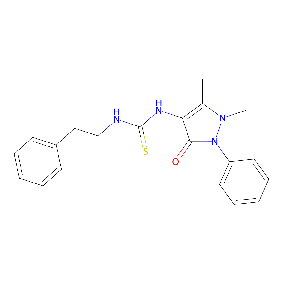 2,3-Dimethyl-1-phenyl-4-({[(2-phenylethyl)amino]thioxomethyl}amino)-3-pyrazoli n-5-one molecular structure, CAS 76030-73-4