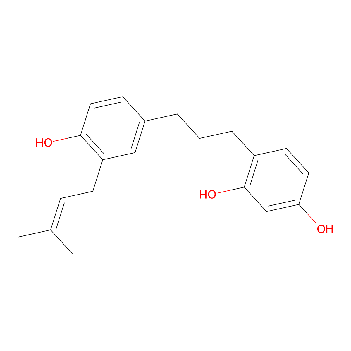 4-(3-(4-Hydroxy-3-(3-methyl-2-buten-1-yl)phenyl)propyl)-1,3-benzenediol molecular structure, CAS 76045-49-3