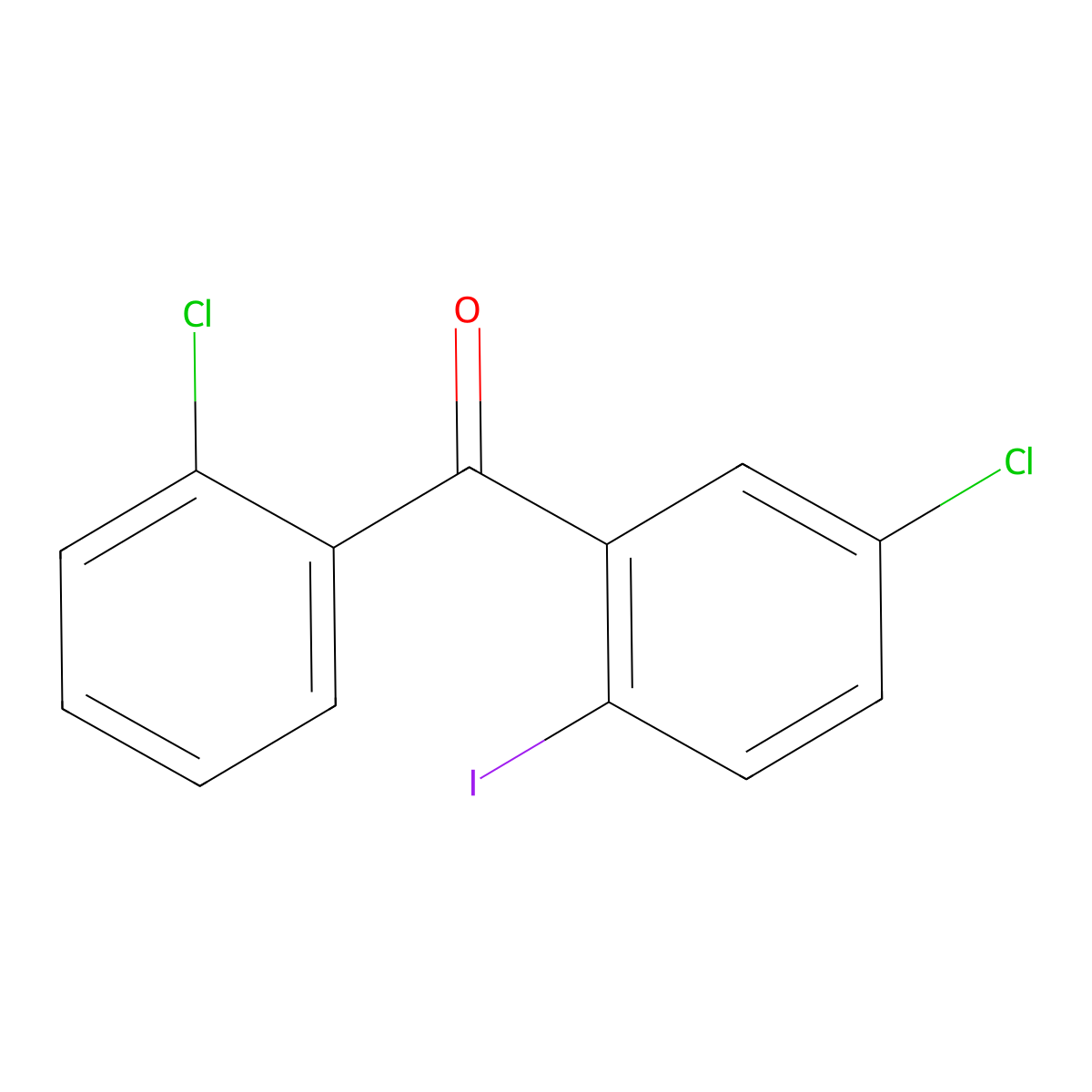 Methanone, (5-chloro-2-iodophenyl)(2-chlorophenyl)- molecular structure, CAS 76049-50-8