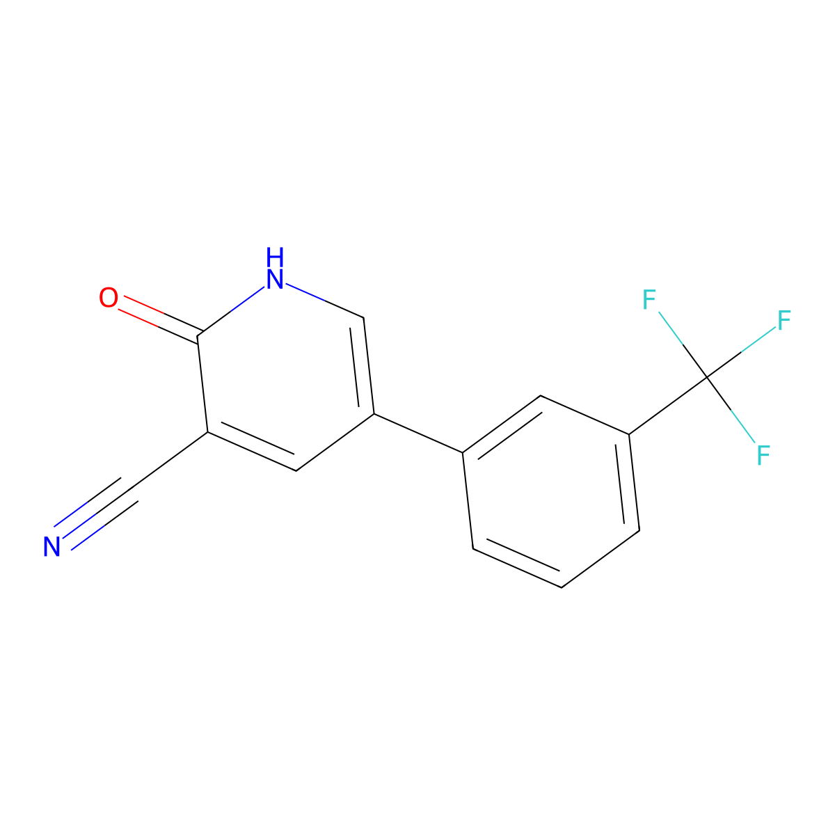 2-Oxo-5-[3-(trifluoromethyl)phenyl]-1,2-dihydro-3-pyridinecarbonitrile molecular structure, CAS 76053-36-6