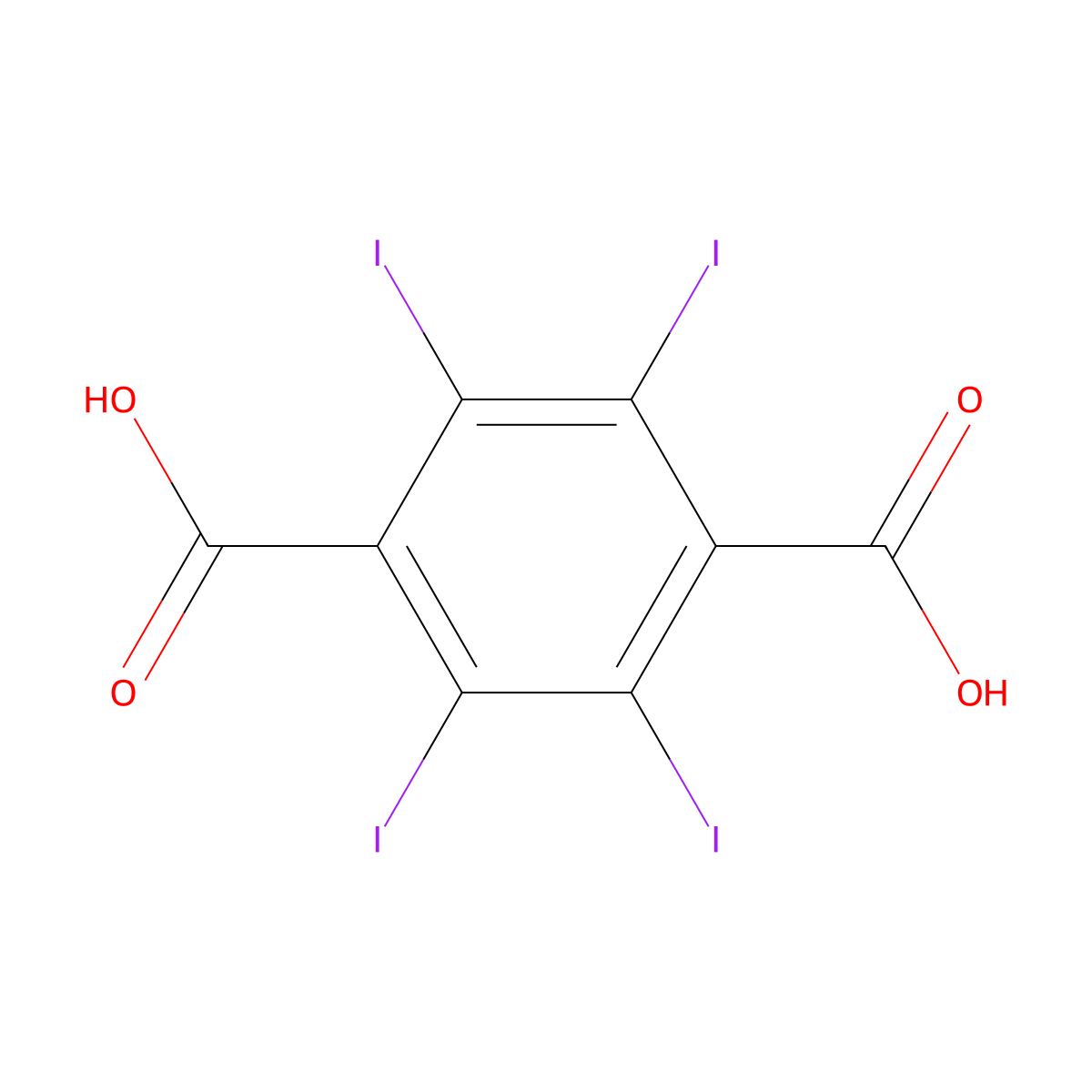 2,3,5,6-Tetraiodo-1,4-benzenedicarboxylic acid molecular structure, CAS 7606-84-0