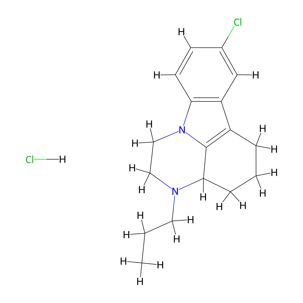 1H-Pyrazino(3,2,1-jk)carbazole, 2,3,3a,4,5,6-hexahydro-8-chloro-3-propyl-, hydrochloride molecular structure, CAS 76061-67-1