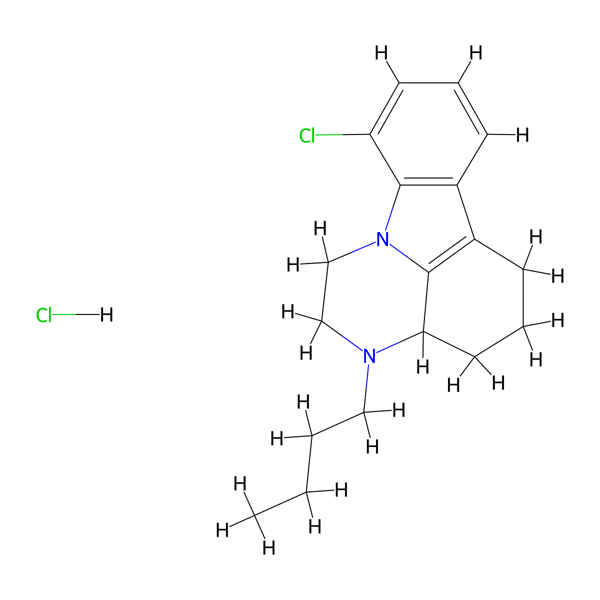 1H-Pyrazino(3,2,1-jk)carbazole, 2,3,3a,4,5,6-hexahydro-3-butyl-10-chloro-, hydrochloride molecular structure, CAS 76061-76-2