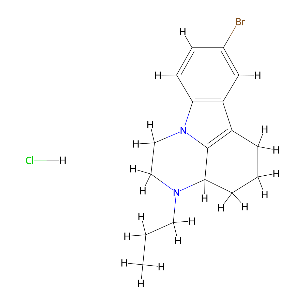 1H-Pyrazino(3,2,1-jk)carbazole, 2,3,3a,4,5,6-hexahydro-8-bromo-3-propyl-, hydrochloride molecular structure, CAS 76061-80-8