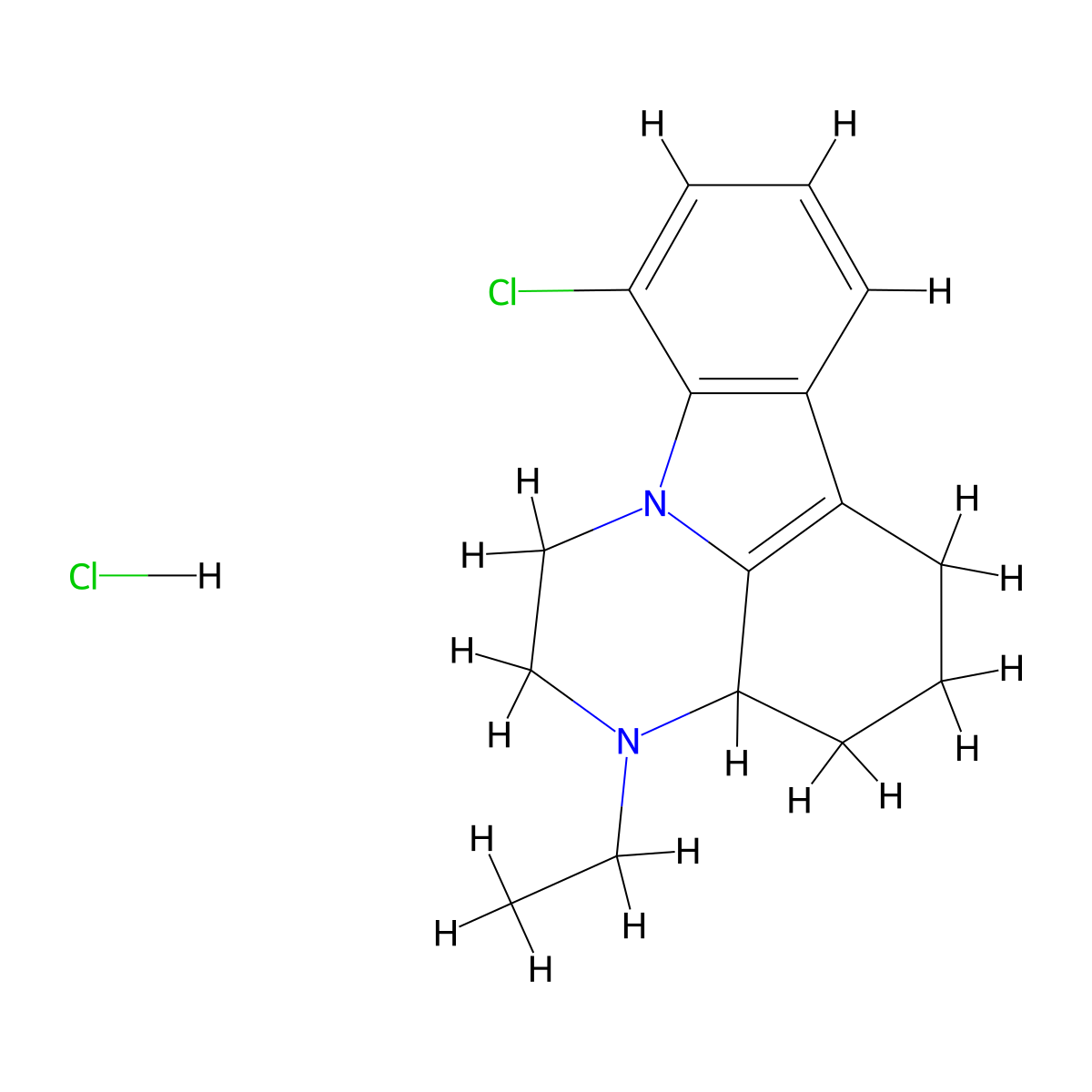 1H-Pyrazino(3,2,1-jk)carbazole, 2,3,3a,4,5,6-hexahydro-10-chloro-3-ethyl-, hydrochloride molecular structure, CAS 76061-82-0