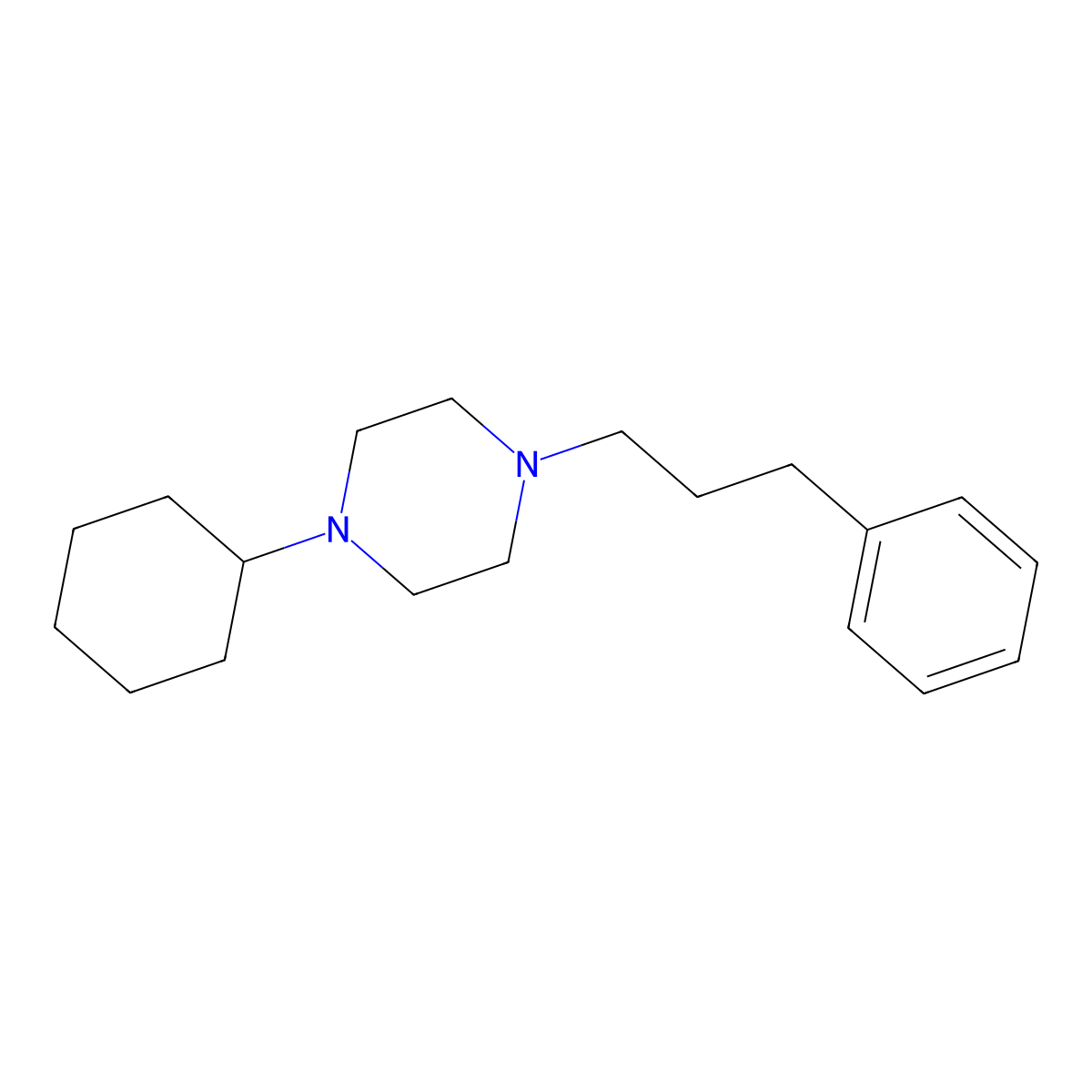 1-Cyclohexyl-4-(3-phenylpropyl)piperazine molecular structure, CAS 76087-50-8