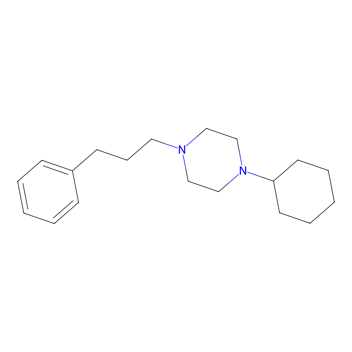 1-Cyclohexyl-4-(3-phenylpropyl)piperazine molecular structure, CAS 76087-50-8