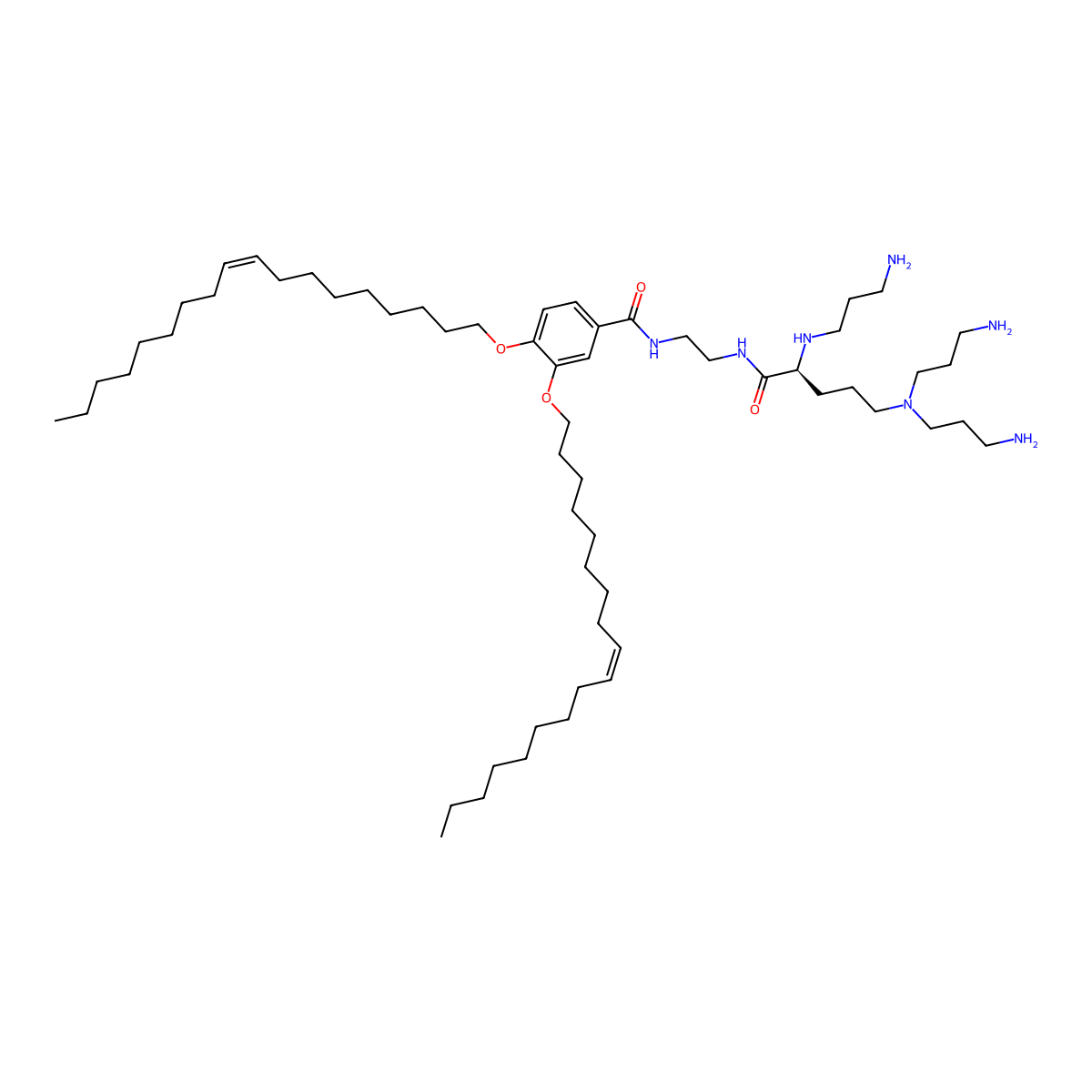N-(2-((S)-2-((3-Aminopropyl)amino)-5-(bis(3-aminopropyl)amino)pentanamido)ethyl)-3,4-bis(((Z)-octadec-9-en-1-yl)oxy)benzamide molecular structure, CAS 760939-62-6