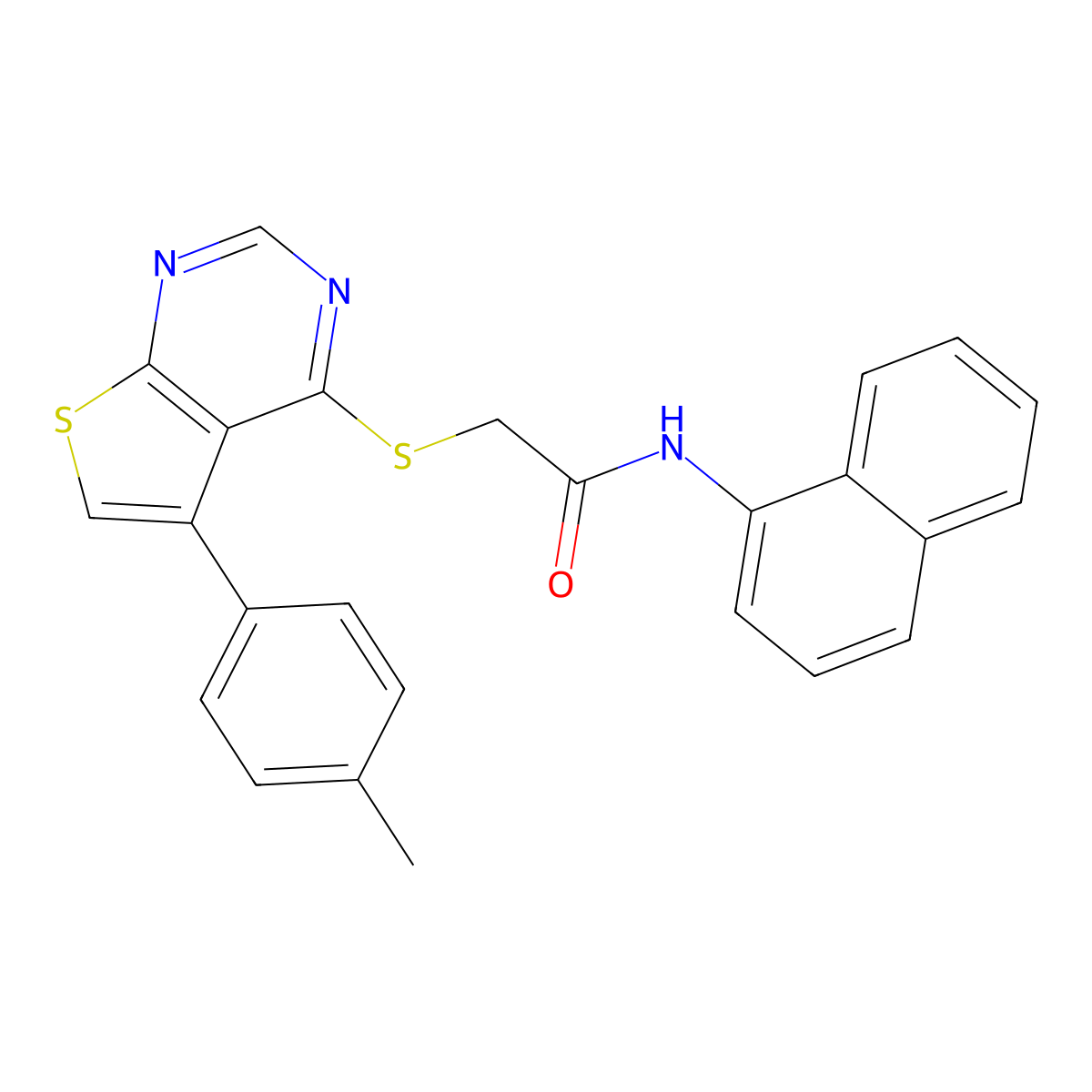2-{[5-(4-methylphenyl)thieno[2,3-d]pyrimidin-4-yl]sulfanyl}-N-(naphthalen-1-yl)acetamide molecular structure, CAS 760949-98-2
