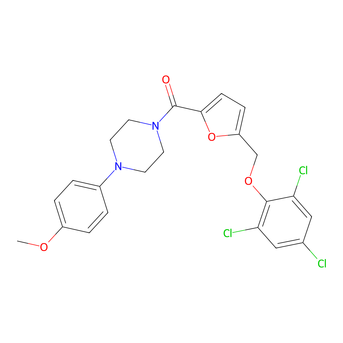 [4-(4-Methoxyphenyl)piperazin-1-yl]-[5-[(2,4,6-trichlorophenoxy)methyl]furan-2-yl]methanone molecular structure, CAS 760959-83-9