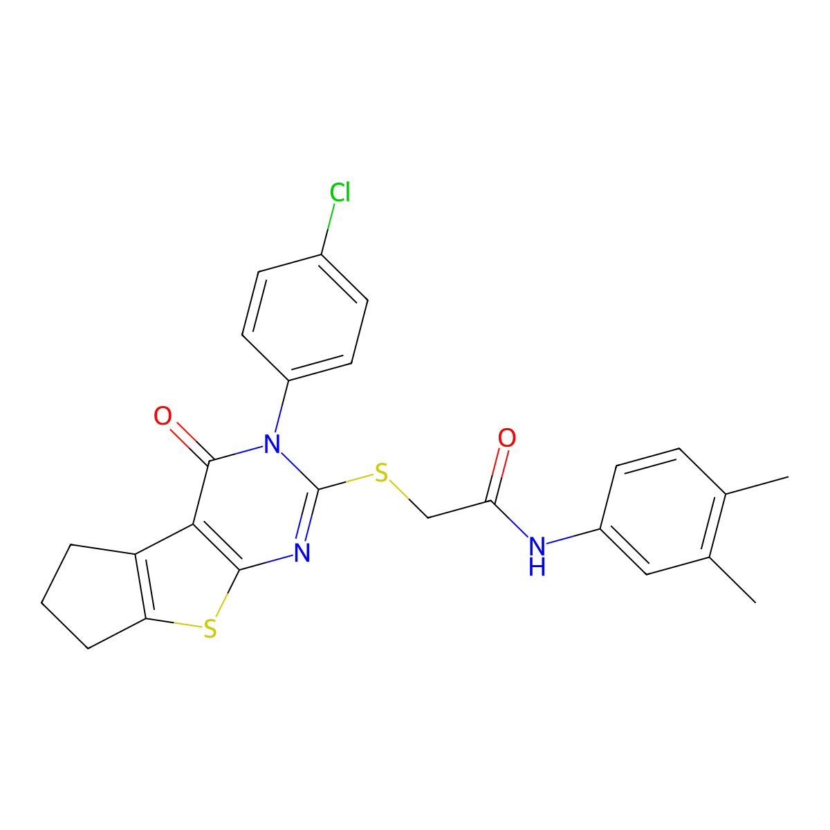 2-{[3-(4-chlorophenyl)-4-oxo-3,5,6,7-tetrahydro-4H-cyclopenta[4,5]thieno[2,3-d]pyrimidin-2-yl]sulfanyl}-N-(3,4-dimethylphenyl)acetamide molecular structure, CAS 760960-54-1